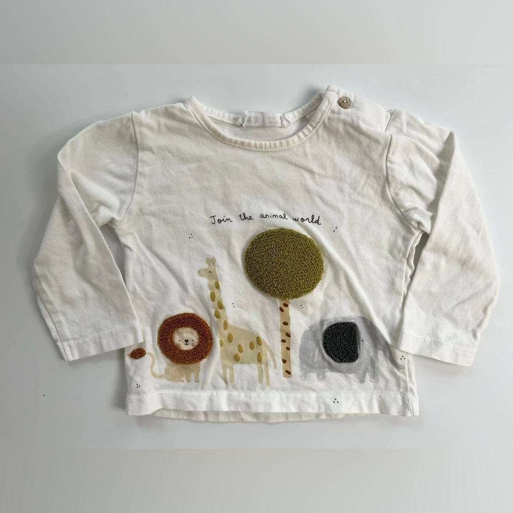 🩵4/$20 ZARA Animal Long Sleeve Shirt: "Join the Animal World" with texture